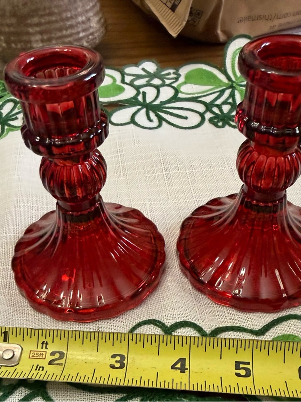 Ruby Red Glass Candlestick Pair by